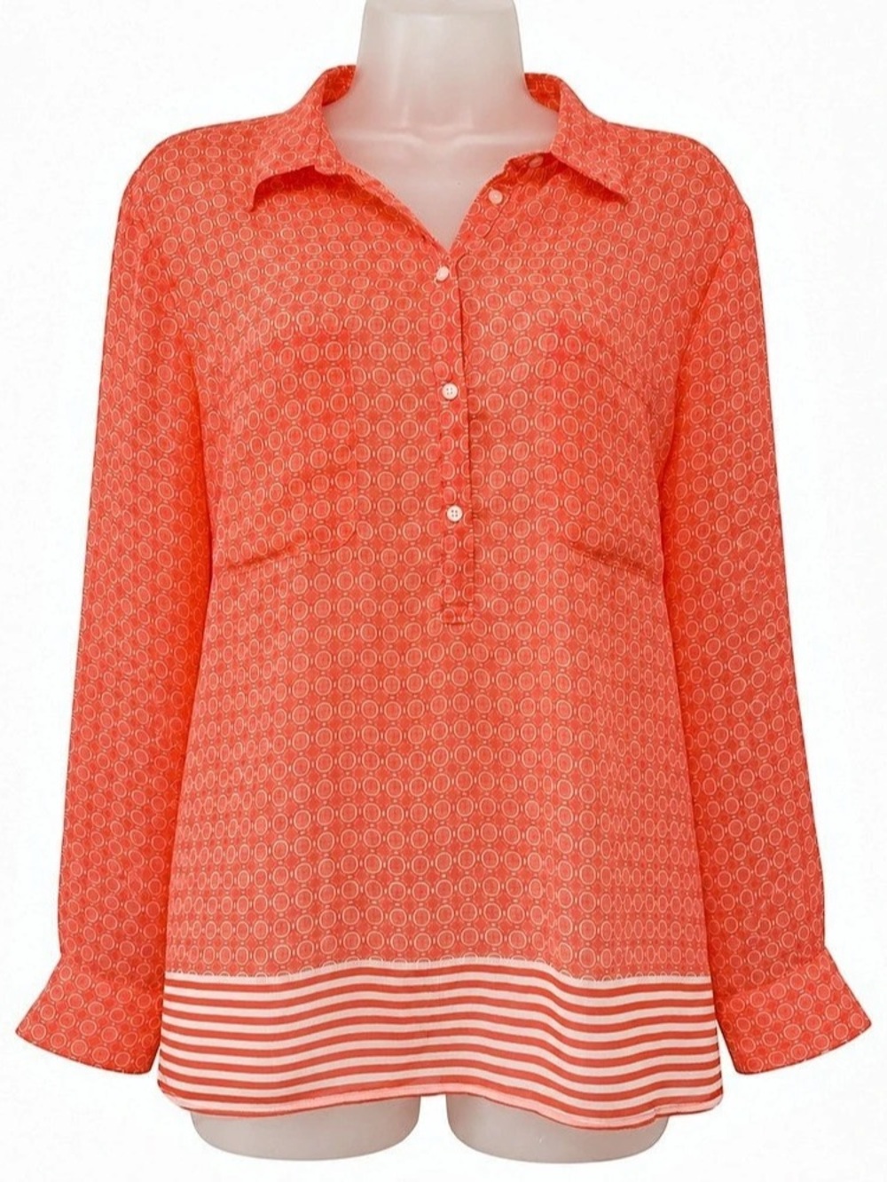 Joe Fresh Coral Orange Geometric Print Blouse Tunic Size L